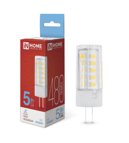 Лампа светодиодная LED-JC 5Вт 12В G4 6500К 480Лм IN HOME 4690612036106