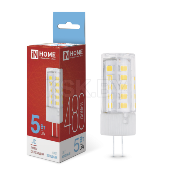 Лампа светодиодная LED-JC 5Вт 12В G4 6500К 480Лм IN HOME 4690612036106 (4690612036106) 