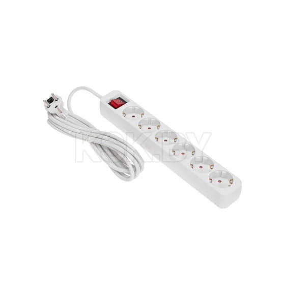 Удлинитель 6 гнезд, 3м, 3х1,0мм², с/з, с выключателем, белый REXANT STANDARD 13-4047 (13-4047) 