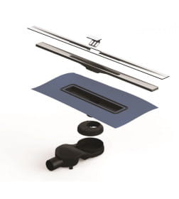 Желоб BERGES водосток напольный SIMPEL 600 нержавеющая сталь, решетка матовый хром, S-сифон D50 H60