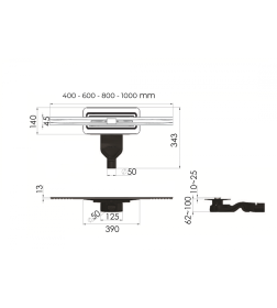 Желоб BERGES водосток напольный SIMPEL 600 нержавеющая сталь, решетка матовый хром, S-сифон D50 H60