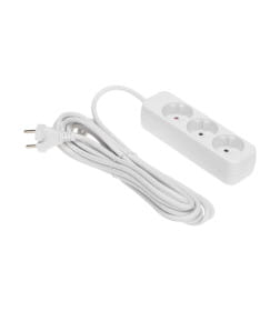 Удлинитель 3 гнезда, 5м, 2х1,0мм², б/з, белый REXANT STANDARD 13-4008