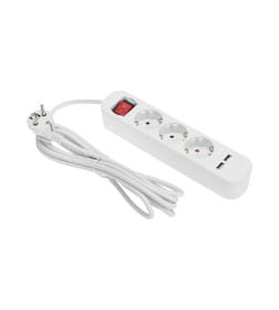 Удлинитель 3 гнезда, 3м, 3х1,0мм², с/з, с выключателем, 2 USB, белый REXANT STANDARD 13-4016