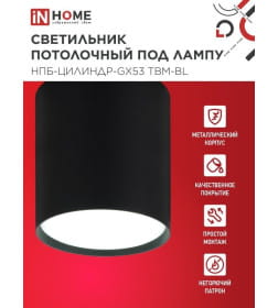 Светильник потолочный НПБ-ЦИЛИНДР-GX53 TBM-BL 80х90 мм черный IN HOME 4690612056425