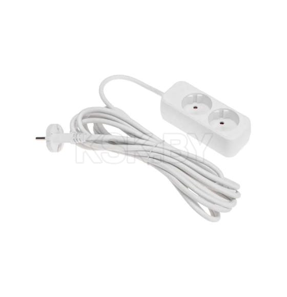 Удлинитель 2 гнезда, 5м, 2х1,0мм², б/з, белый REXANT STANDARD 13-4002 (13-4002) 