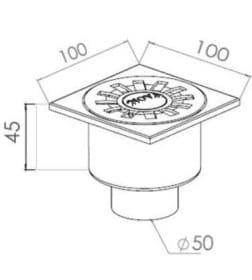 Трап сливной вертикальный D 50 100х100 мм (решетка пластиковая) NOVA 5060