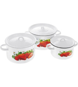 Набор кастрюль СтальЭмаль (3пр.) "Клубника сад." 1с33 №33 белоснежный