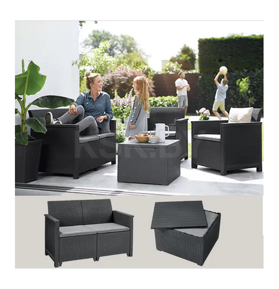 Комплект мебели (2х местный диван, 2 кресла, столик) "Elodie 2 seater", графит (253948) 