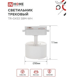 Светильник трековый TR-GX53 SBM-WH (белый) IN HOME 4690612056357
