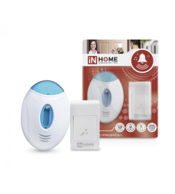 Звонок беспроводной ЗБ-3 32 мелодии, 120 м, с подсветкой, с кнопкой бело-голубой IN HOME 4690612013312