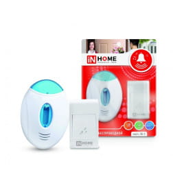 Звонок беспроводной ЗБ-3 32 мелодии, 120 м, с подсветкой, с кнопкой бело-голубой IN HOME 4690612013312