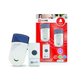 Звонок беспроводной ЗБН-6 с двумя динамиками 32 мелодии, 120 м, с кнопкой IP44 бело-серый IN HOME 4690612013343