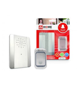 Звонок беспроводной ЗБ-9 25 мелодий, с регулировкой звука, подсветкой, 150 м, с кнопкой IP44 серебряно-белый IN HOME 4690612013374