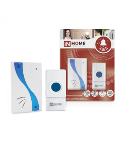 Звонок беспроводной ЗБ-8 32 мелодии, 120 м, с кнопкой IP44 бело-голубой IN HOME 4690612013367