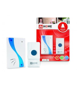 Звонок беспроводной ЗБ-8 32 мелодии, 120 м, с кнопкой IP44 бело-голубой IN HOME 4690612013367