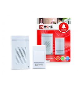 Звонок беспроводной ЗБ-4 32 мелодии, 120 м, сетевой с кнопкой белый IN HOME 4690612013329