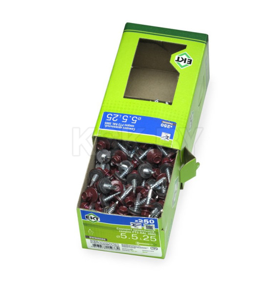 Саморез кровельный с резин. прокл. 5.5х25 сверло PT3, RAL 3005, в коробке с окном, ЕКТ (упак/250шт) (BW000088) 