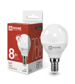 Лампа светодиодная LED-ШАР-VC 8Вт 230В Е14 4000К 760Лм IN HOME 4690612020556
