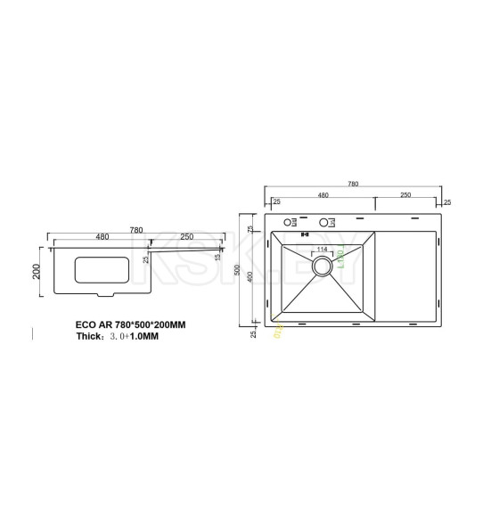Мойка ARFEKA ECO AR 780*500 L SATIN (ECO AR 780*500 L SATIN) 