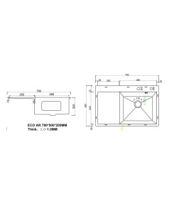 Мойка ARFEKA ECO AR 780*500 R BLACK PVD NANO