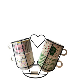 Набор 4 чашки на подставке 260 мл фарфор, металл DA1810 Market Union