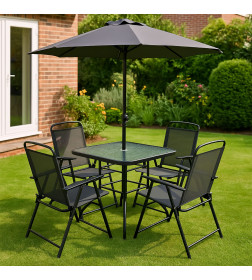 Комплект садовой мебели PICNIC (стол, 4 кресла, зонт), серый/черный