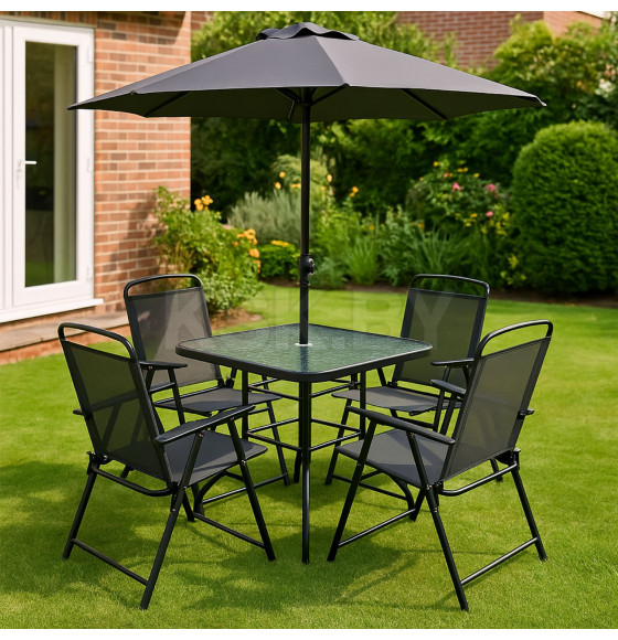 Комплект садовой мебели PICNIC (стол, 4 кресла, зонт), серый/черный (118429) 