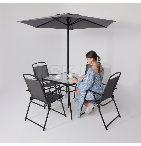 Комплект садовой мебели PICNIC (стол, 4 кресла, зонт), серый/черный (118429) 