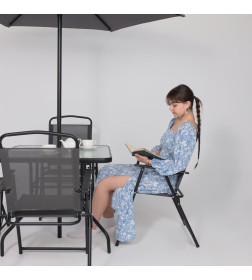 Комплект садовой мебели PICNIC (стол, 4 кресла, зонт), серый/черный