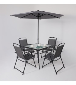 Комплект садовой мебели PICNIC (стол, 4 кресла, зонт), серый/черный