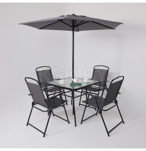 Комплект садовой мебели PICNIC (стол, 4 кресла, зонт), серый/черный (118429) 