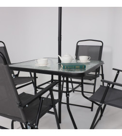 Комплект садовой мебели PICNIC (стол, 4 кресла, зонт), серый/черный