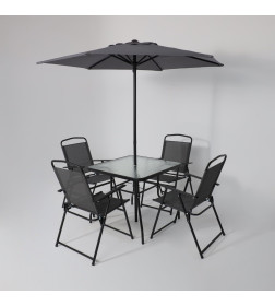 Комплект садовой мебели PICNIC (стол, 4 кресла, зонт), серый/черный