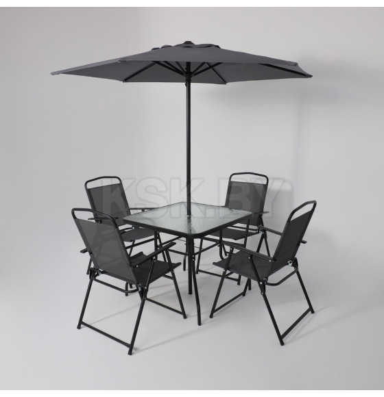 Комплект садовой мебели PICNIC (стол, 4 кресла, зонт), серый/черный (118429) 