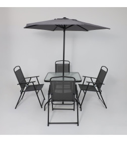 Комплект садовой мебели PICNIC (стол, 4 кресла, зонт), серый/черный