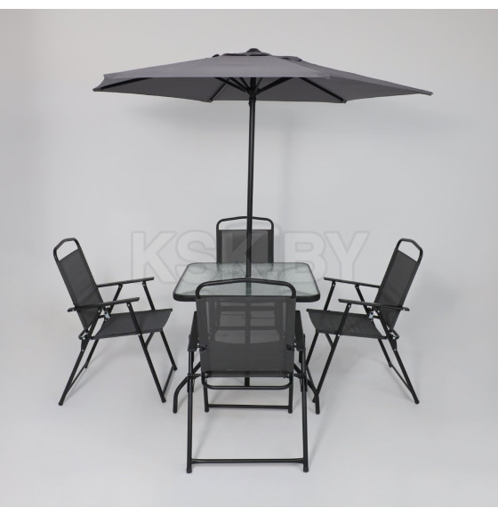 Комплект садовой мебели PICNIC (стол, 4 кресла, зонт), серый/черный (118429) 