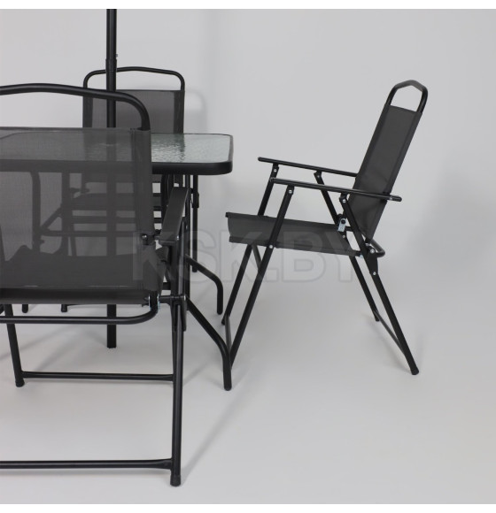 Комплект садовой мебели PICNIC (стол, 4 кресла, зонт), серый/черный (118429) 