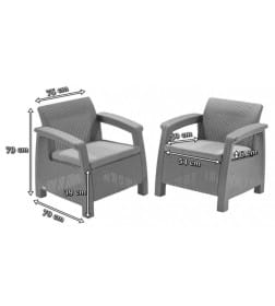 Комплект садовой мебели (два двухместный дивана, два кресла) Corfu II Rest, коричневый