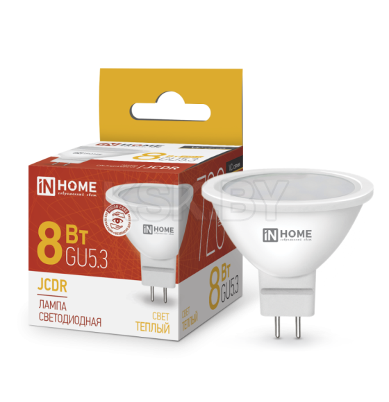 Лампа светодиодная LED-JCDR-VC 8Вт 230В GU5.3 3000К 720Лм IN HOME 4690612020327 (4690612020327) 