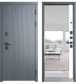 Дверь входная "Ультима " Черная шагрень/Вайт,зеркало (правая)  860х2050 мм