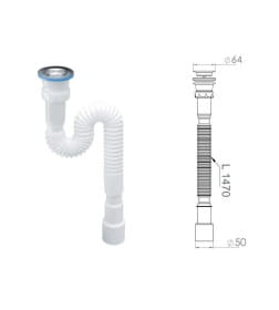 Сифон 1 1/2"х40/50 гофрированный (удлинённый) выпуск 64 мм AV Engineering AVE129782