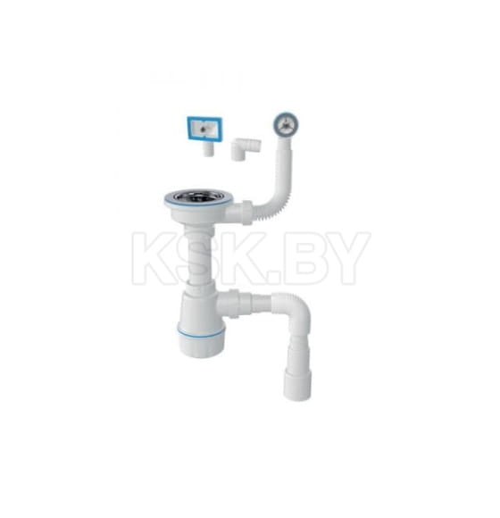 Сифон для кухни, два перелива, пластик. винт, выпуск 3 1/2, с гибкой трубой 1/2" - 40/50 мм AV Engineering AVE129776E (AVE129776E) 