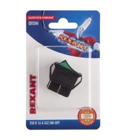 Выключатель клавишный 250V 16А (4с) ON-OFF зеленый с подсветкой (RWB-502, SC-767, IRS-201-1) REXANT 06-0304-B