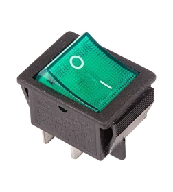 Выключатель клавишный 250V 16А (4с) ON-OFF зеленый с подсветкой (RWB-502, SC-767, IRS-201-1) REXANT 06-0304-B