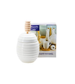 Банка для меда фарфоровая 300 мл/8 см с крышкой и бамбуковой ложкой 2633021