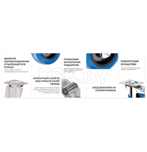 Промышленное поворотное колесо Longway с тормозом, эластичная синяя резина SRCLb 42 (SRCLb 42) 