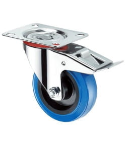 Промышленное поворотное колесо Longway с тормозом, эластичная синяя резина SRCLb 42