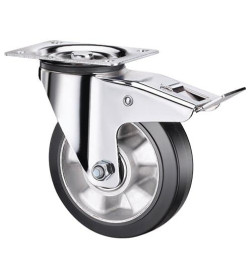 Поворотная колесная опора с тормозом, б/г черн. резина. Усиленная RONEL SCDLb 80 HEAVY