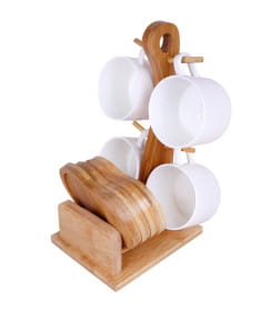 Чайный набор фарфоровый 150 мл  (8пр.) 5521 на бамбуковой подставке,