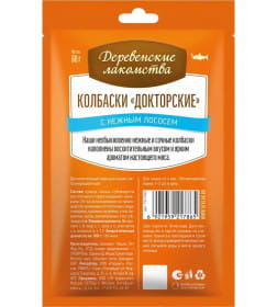 Лакомство "Деревенские лакомства" для кошек, колбаски "Докторские" с нежным лососем, 60г.; Страна пр-ва: Китай